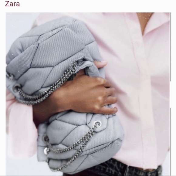 ZARA QUILTED SHOULDER BAG WITH CHAIN STRAPS IN BLUE | NWOT - Picture 3 of 5